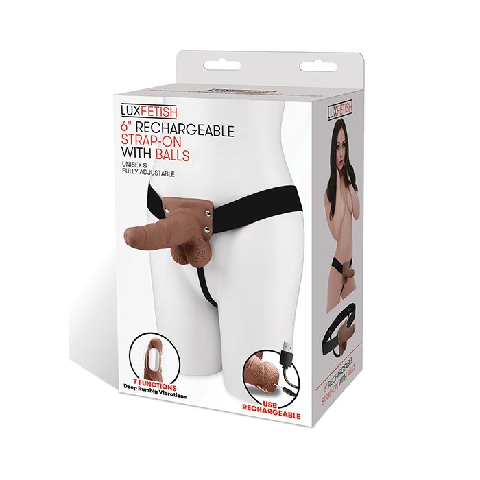 Lux Fetish 6" Rechargeable Strap On w/Balls - Ivory